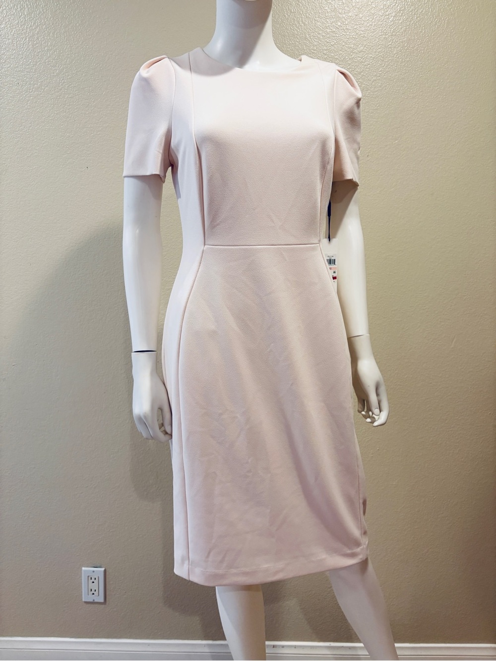 Calvin Klein Blush Pink Sheath Dress NEW Size 10 Medium Pleated Short Sleeve